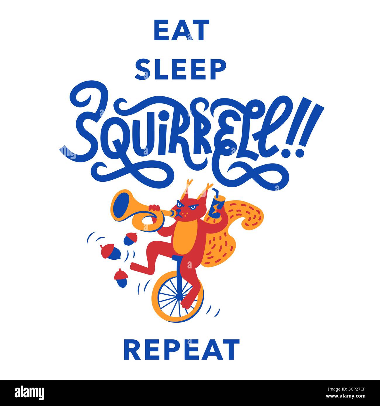 Mangia dormi scoiattolo Ripeti divertente Cartoon Vector Illustrazione Vettoriale