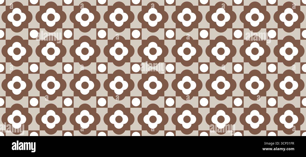 Motivo senza cuciture geometrico marrone floreale retrò e beige Illustrazione Vettoriale