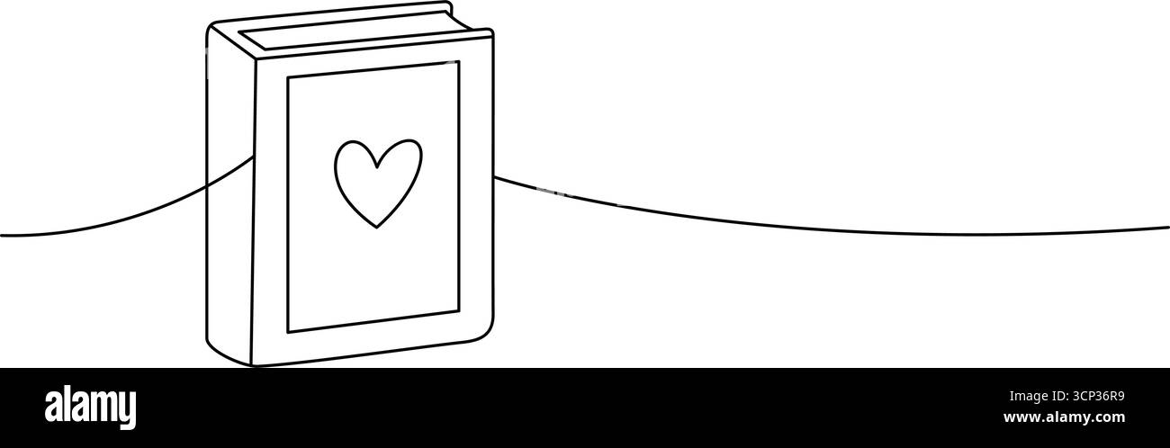 Un libro in linea minimalista con il simbolo del cuore sulla copertina, che esprime l'amore per la lettura Illustrazione Vettoriale