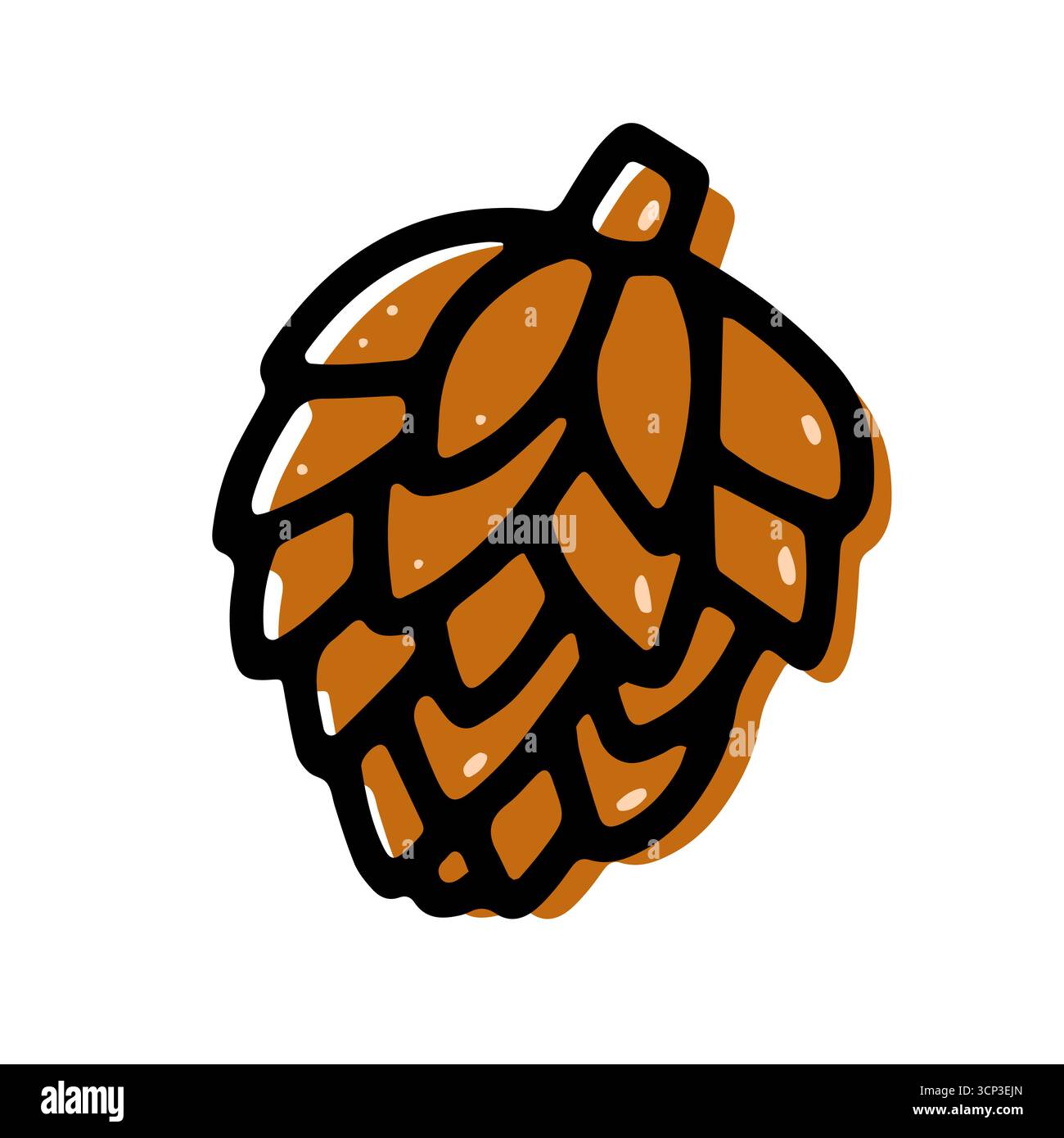 Immagine a doodle con cono di pino. Segno di pinecone disegnato a mano. Eco simbolo della natura, autunno, vacanze invernali. Icona botanica marrone autunnale. Un elemento decorativo accogliente. Illustrazione Vettoriale