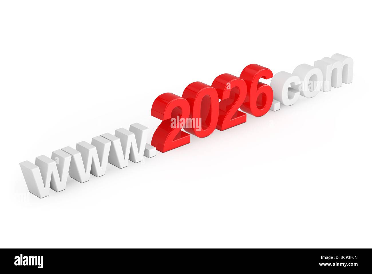 Concetto di Capodanno 2026. WWW 2026 Com nome del sito su sfondo bianco. Rendering 3d. Foto Stock