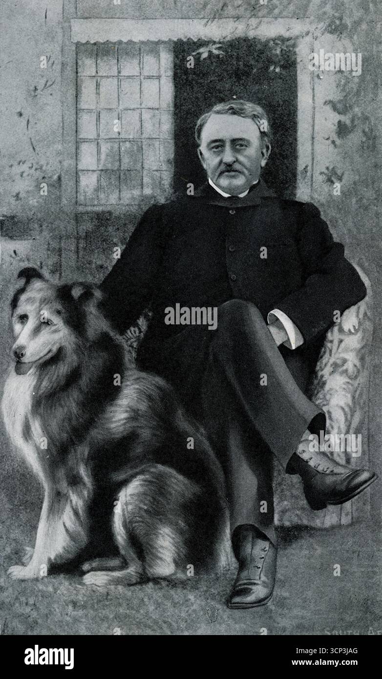 Ritratto di Cecil Rhodes con il suo cane. Questa è stata una delle ultime fotografie di lui. Da una fotografia stampata originariamente pubblicata da William Heinemann nel libro del 1926 "Scouting on two Continents". Foto Stock