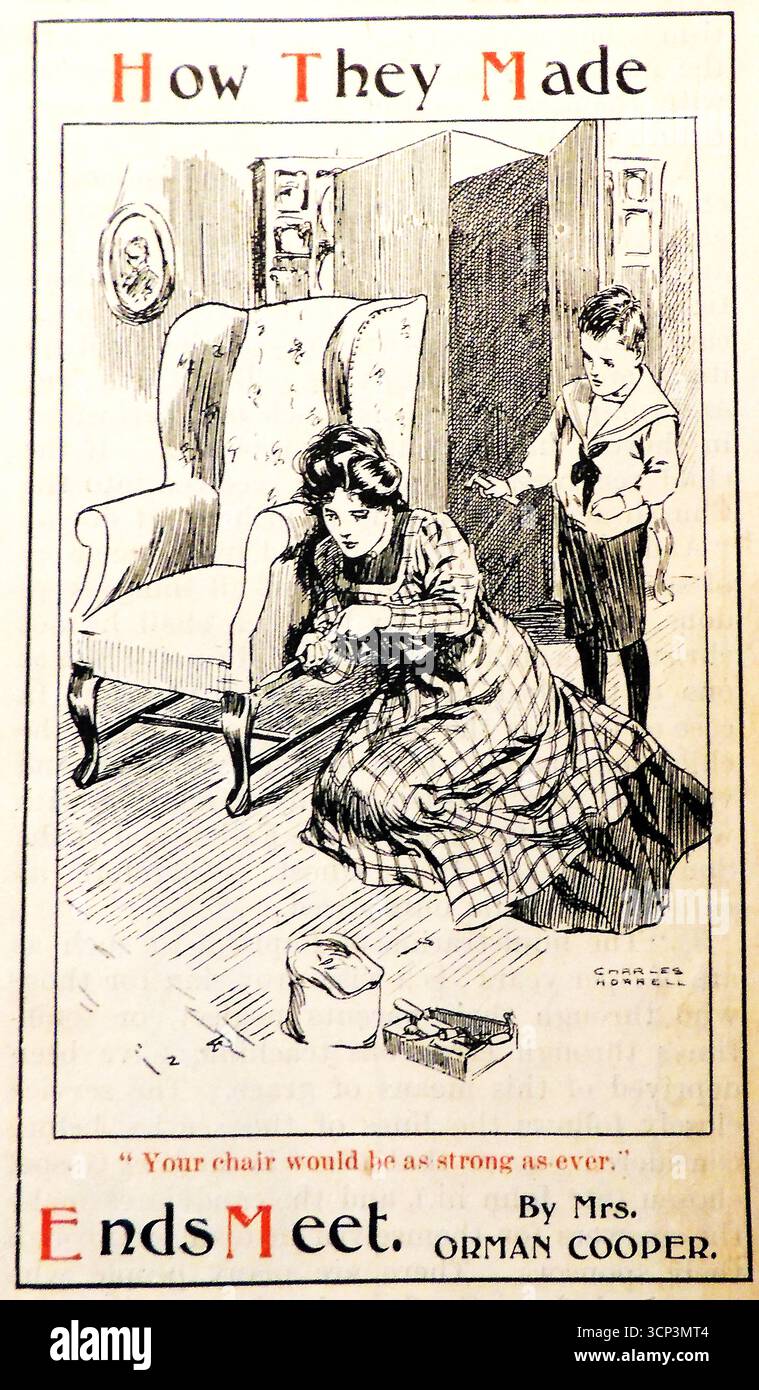 C1908. Un'illustrazione che riflette quanto duramente le famiglie della classe media venivano a volte costrette a eseguire le proprie riparazioni a casa. Foto Stock