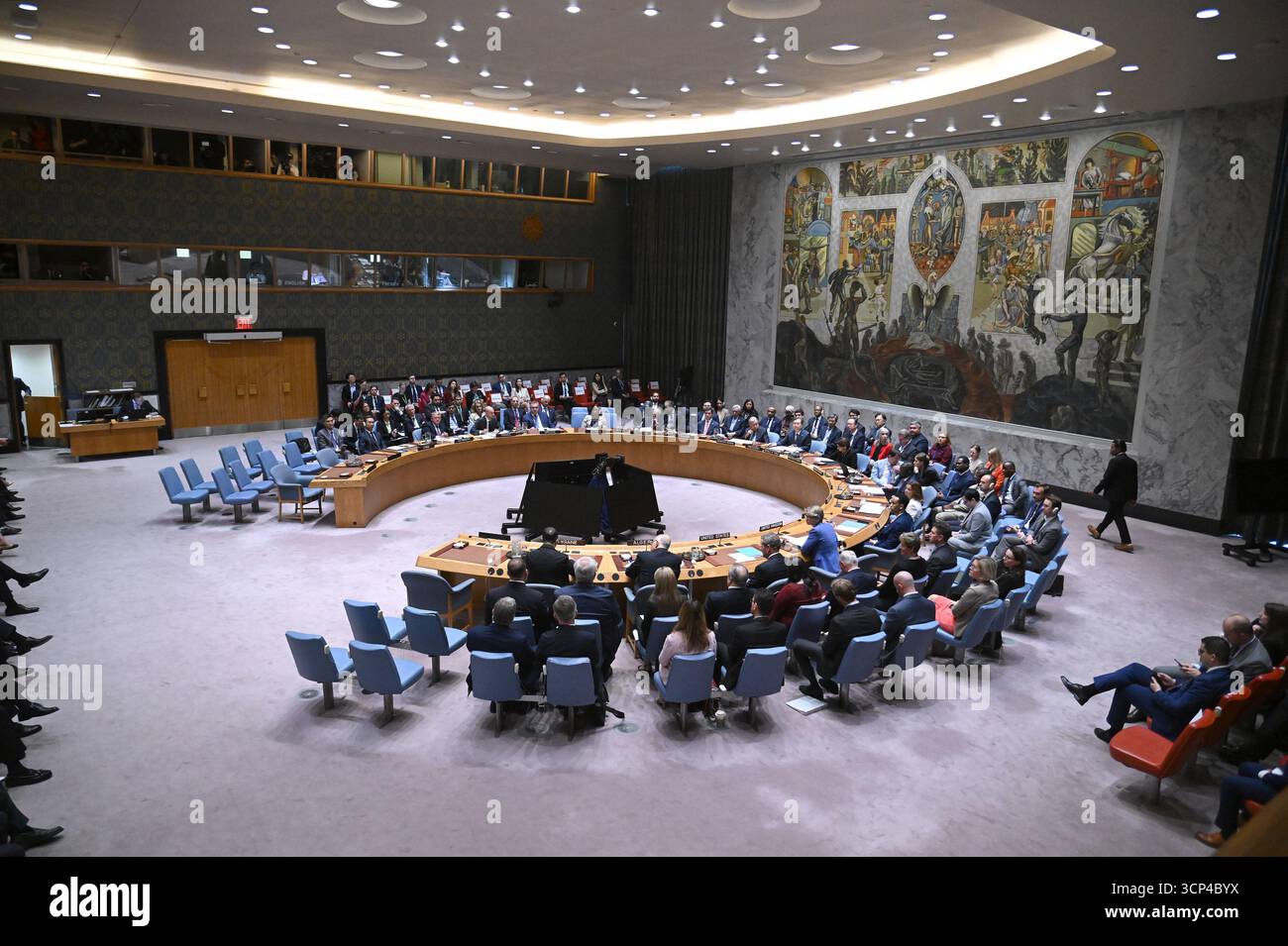 New York, Stati Uniti. 23 settembre 2025. Panoramica del briefing del Consiglio di sicurezza delle Nazioni Unite sull'Ucraina, sede delle Nazioni Unite, NY, 23 settembre 2025. (Foto di Anthony Behar/Sipa USA) credito: SIPA USA/Alamy Live News Foto Stock