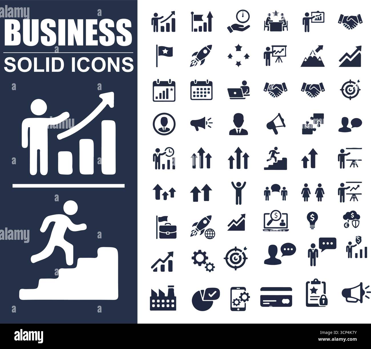 Icone solide di business e finanza | simboli di ufficio, team e strategia Illustrazione Vettoriale