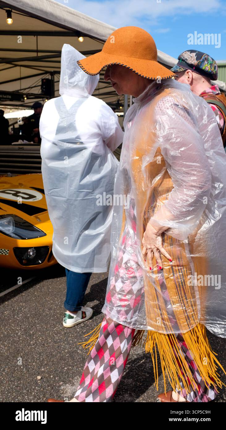 Auto da corsa d'epoca e atmosfera al Goodwood Revival 2025. Chichester, West Sussex. Inghilterra. Foto Stock