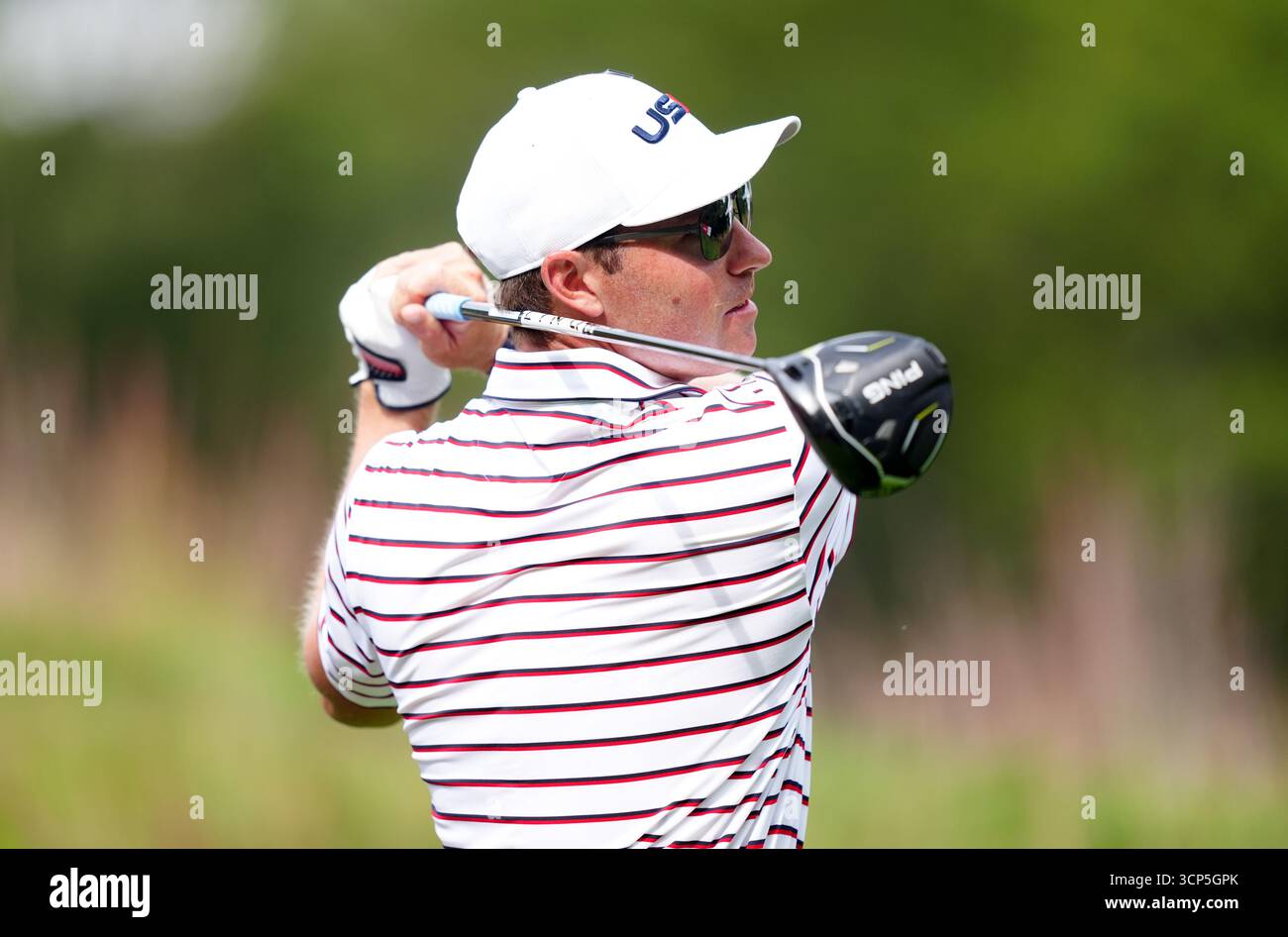 Ben Griffin del Team United States durante un round di prove al Bethpage Black Course di Farmingdale, New York, davanti alla Ryder Cup 2025 a partire da venerdì. Data foto: Mercoledì 24 settembre 2025. Foto Stock