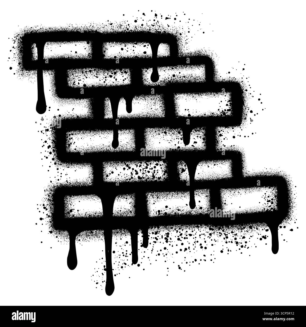 Parete in mattoni di graffiti verniciati a spruzzo spruzzati isolata con sfondo bianco. Illustrazione Vettoriale