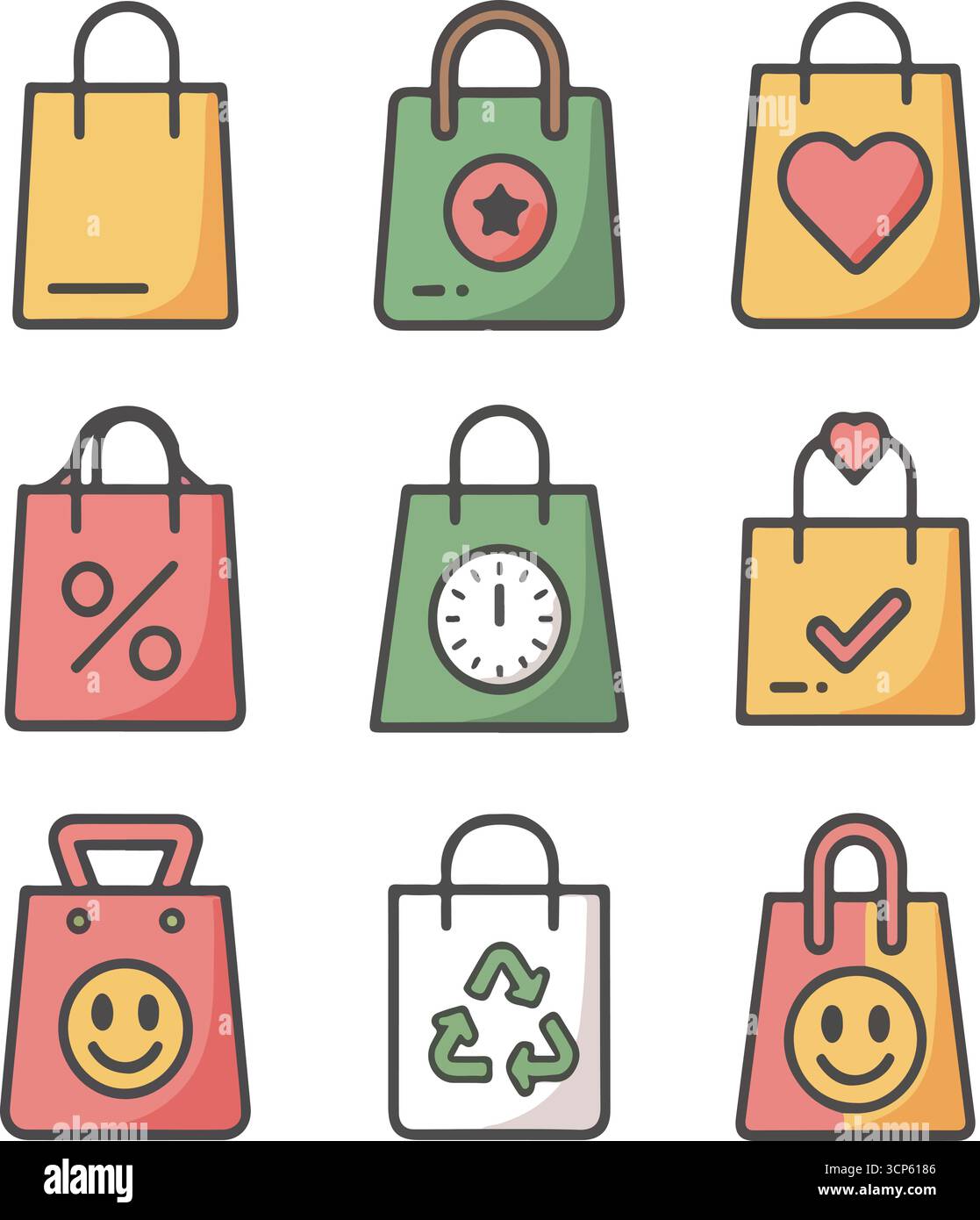 Illustrazioni del set di icone della shopping bag Illustrazione Vettoriale
