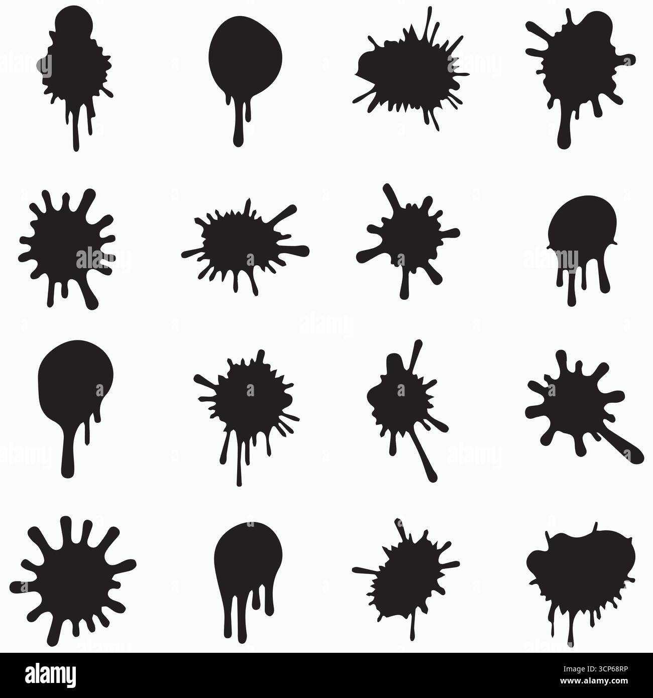 Silhouette Vector Ink Splatter con blot di vernice gocciolante e gocce di grunge isolate su sfondo bianco per l'uso nel design Illustrazione Vettoriale