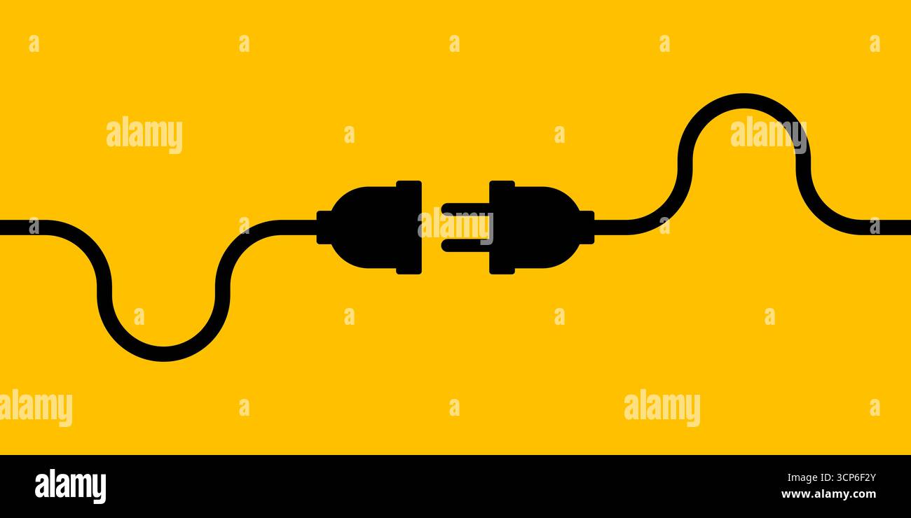 Tappo. Spina e presa elettrica. Illustrazione vettoriale. Concetto di connessione e disconnessione. Illustrazione Vettoriale