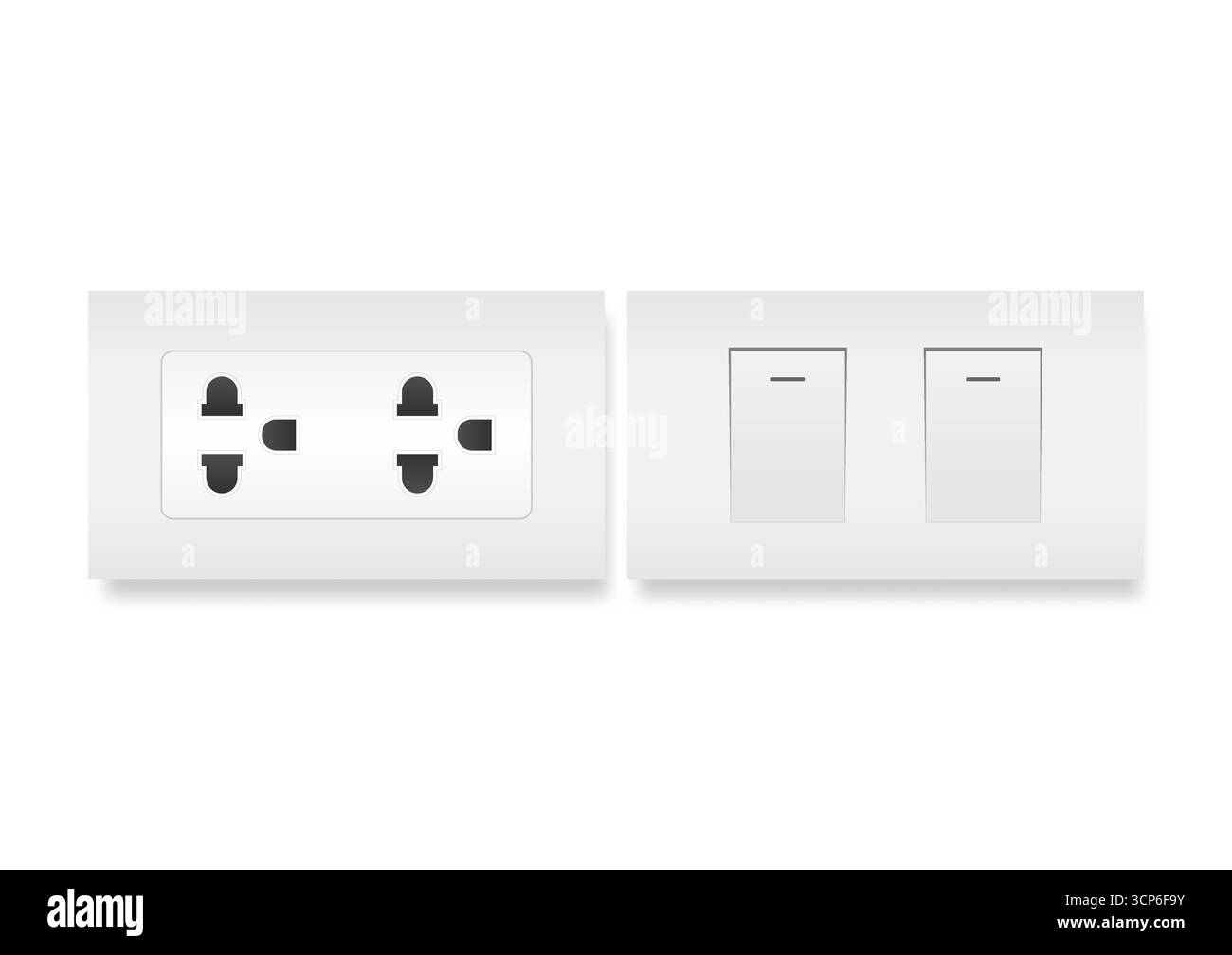 Presa elettrica e interruttore a parete. Concetto di risparmio energetico ed elettrico. Illustrazione vettoriale. Illustrazione Vettoriale