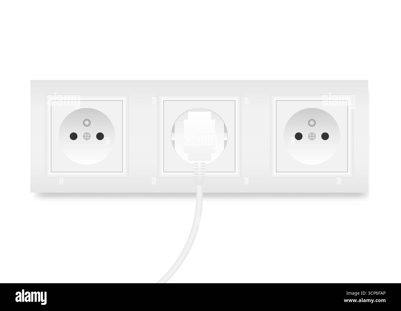 Presa elettrica e spina. Concetto di risparmio energetico ed elettrico. Illustrazione vettoriale. Illustrazione Vettoriale