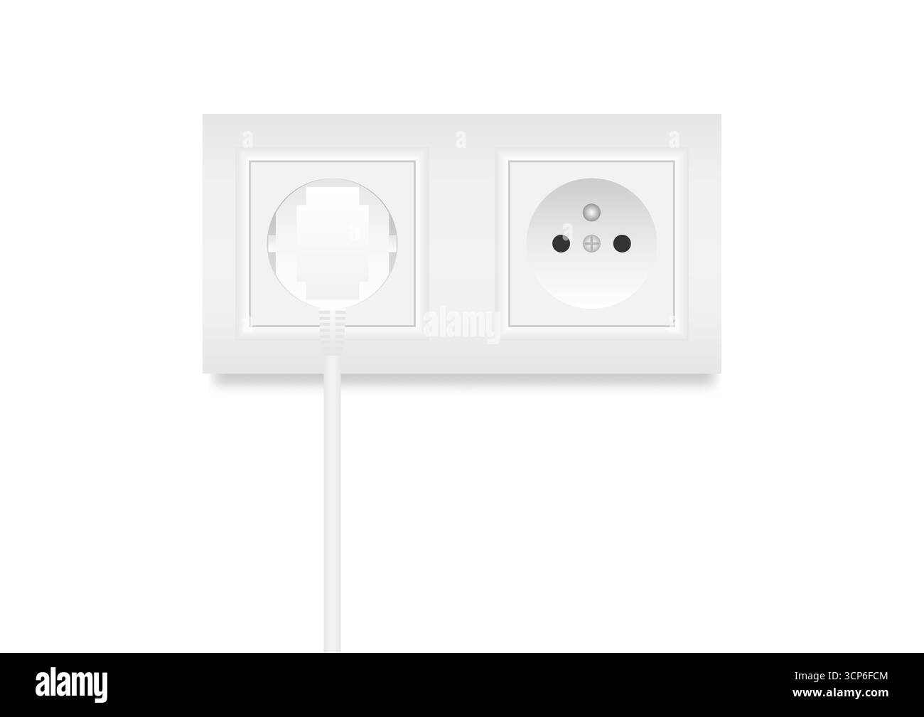 Presa elettrica e spina. Concetto di risparmio energetico ed elettrico. Illustrazione vettoriale. Illustrazione Vettoriale