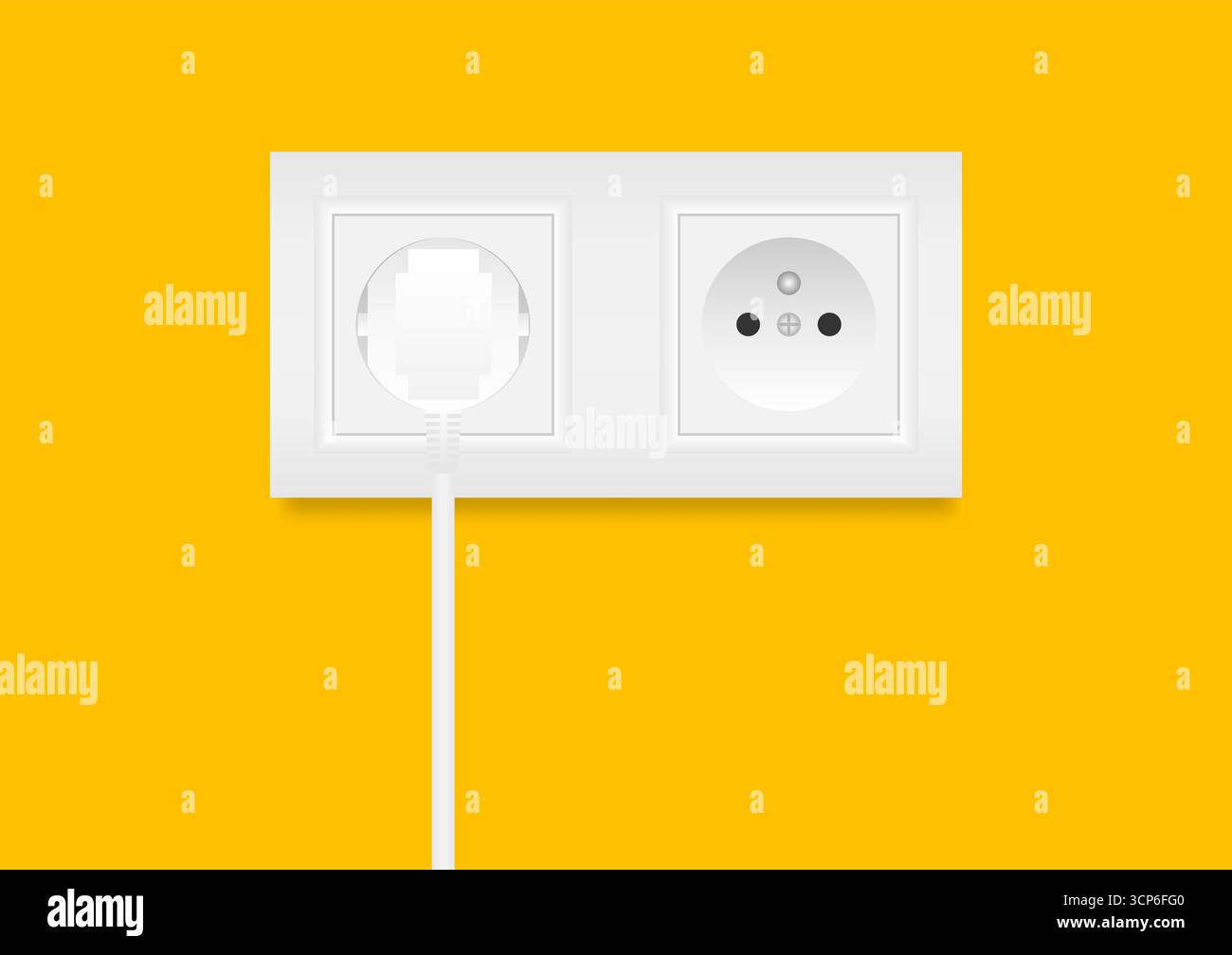 Presa elettrica e spina. Concetto di risparmio energetico ed elettrico. Illustrazione vettoriale. Illustrazione Vettoriale