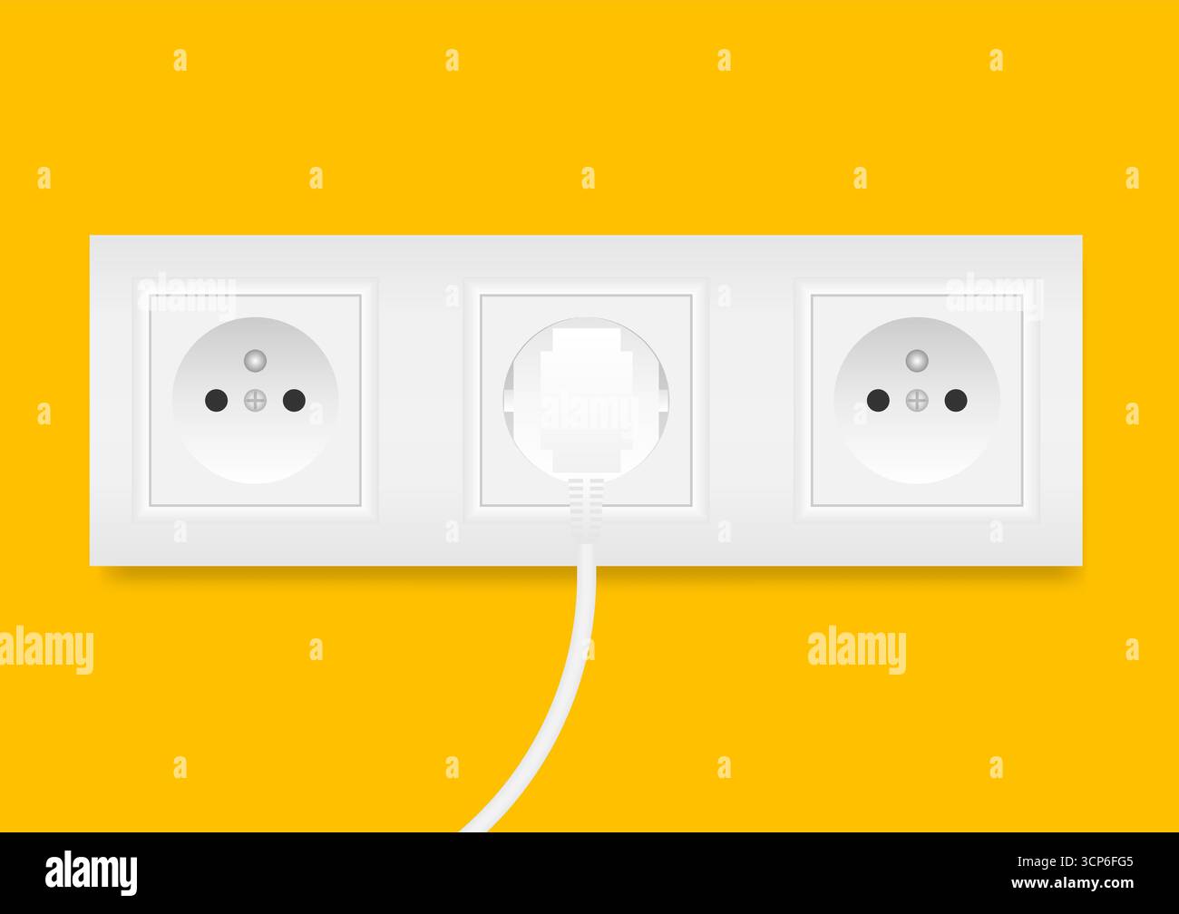 Presa elettrica e spina. Concetto di risparmio energetico ed elettrico. Illustrazione vettoriale. Illustrazione Vettoriale