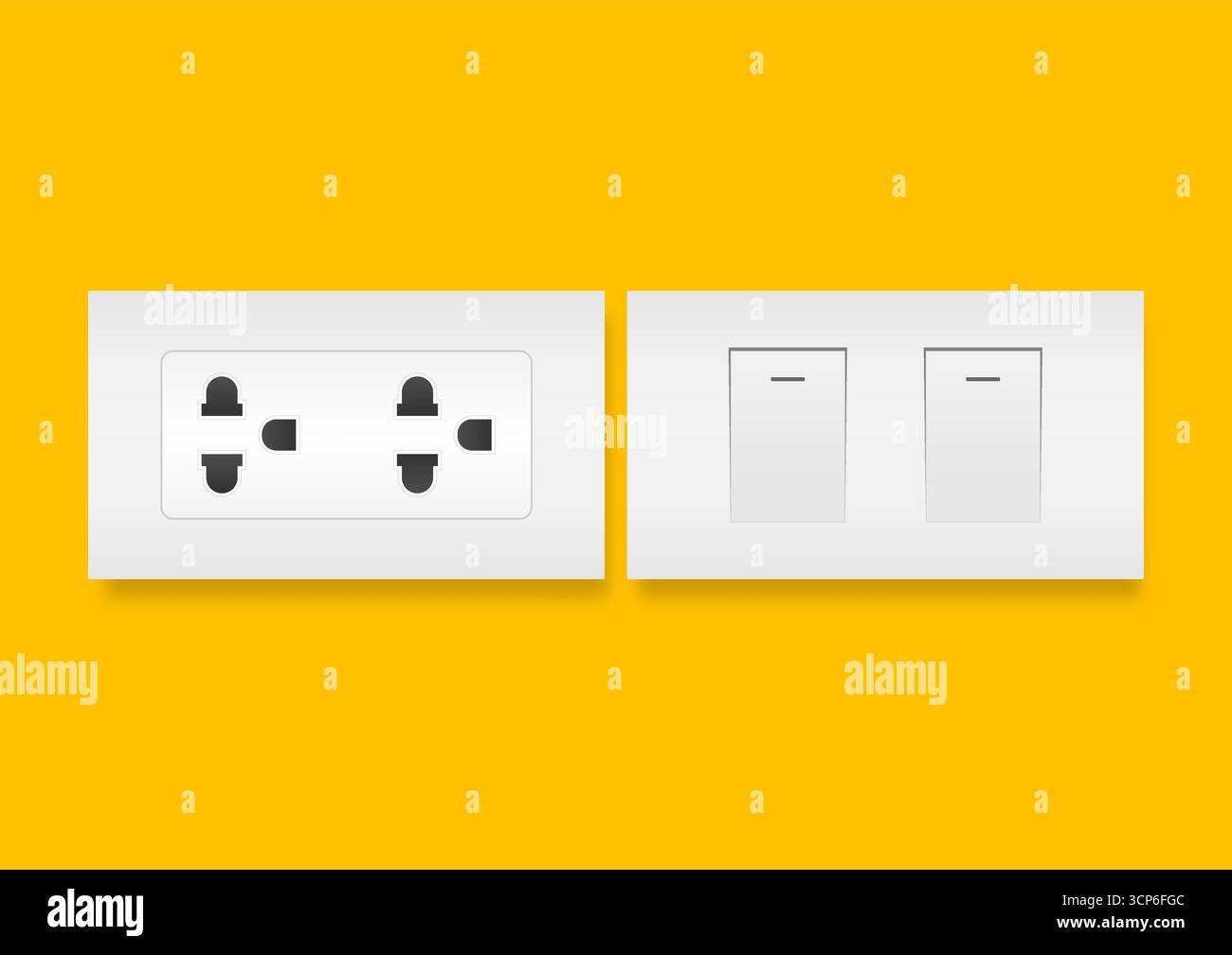 Presa elettrica e interruttore a parete. Concetto di risparmio energetico ed elettrico. Illustrazione vettoriale. Illustrazione Vettoriale