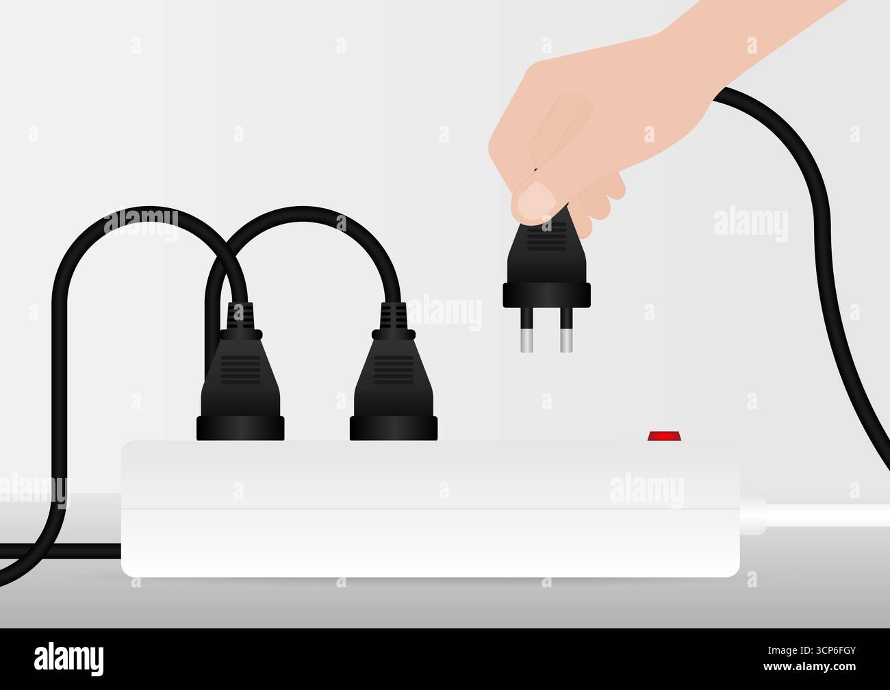 Connettore maschio di collegamento manuale nella presa elettrica. Concetto di risparmio energetico ed elettrico. Illustrazione vettoriale. Illustrazione Vettoriale