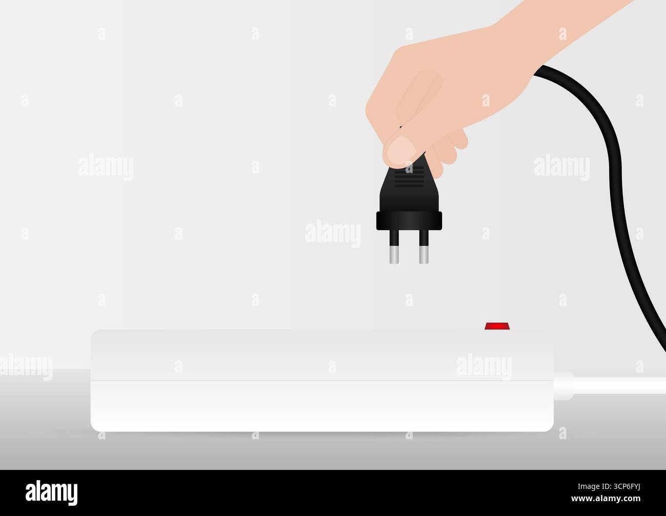 Connettore maschio di collegamento manuale nella presa elettrica. Concetto di risparmio energetico ed elettrico. Illustrazione vettoriale. Illustrazione Vettoriale