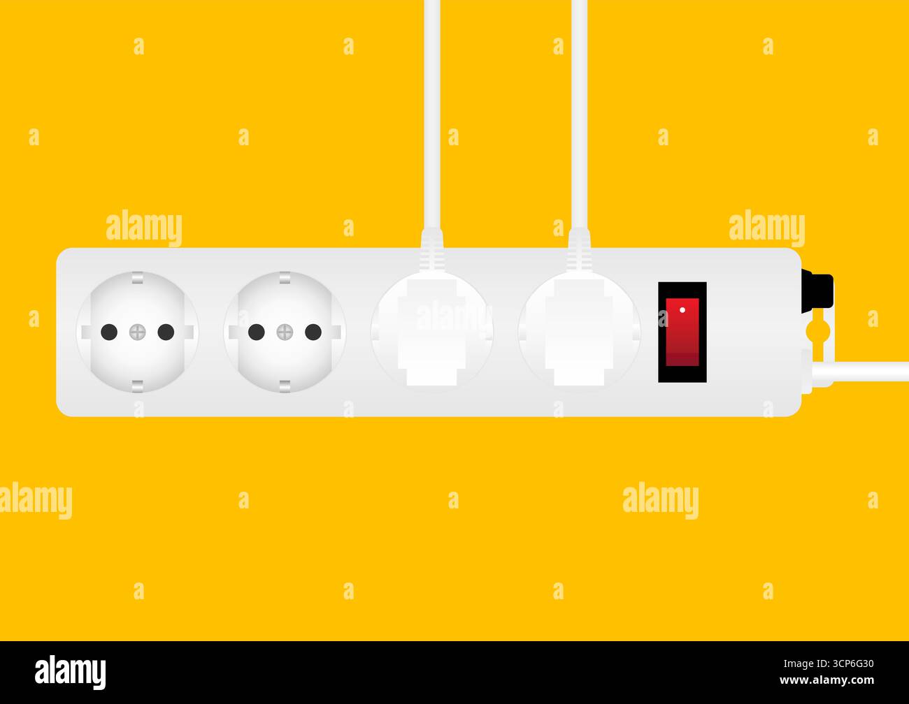 Presa elettrica e spina. Concetto di risparmio energetico ed elettrico. Illustrazione vettoriale. Illustrazione Vettoriale