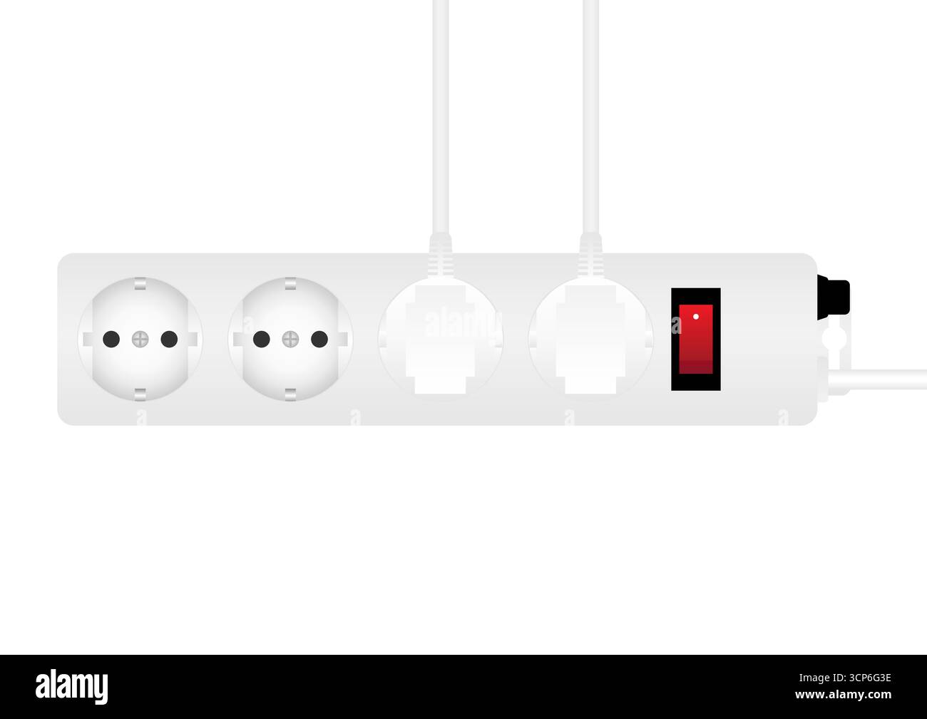 Presa elettrica e spina. Concetto di risparmio energetico ed elettrico. Illustrazione vettoriale. Illustrazione Vettoriale