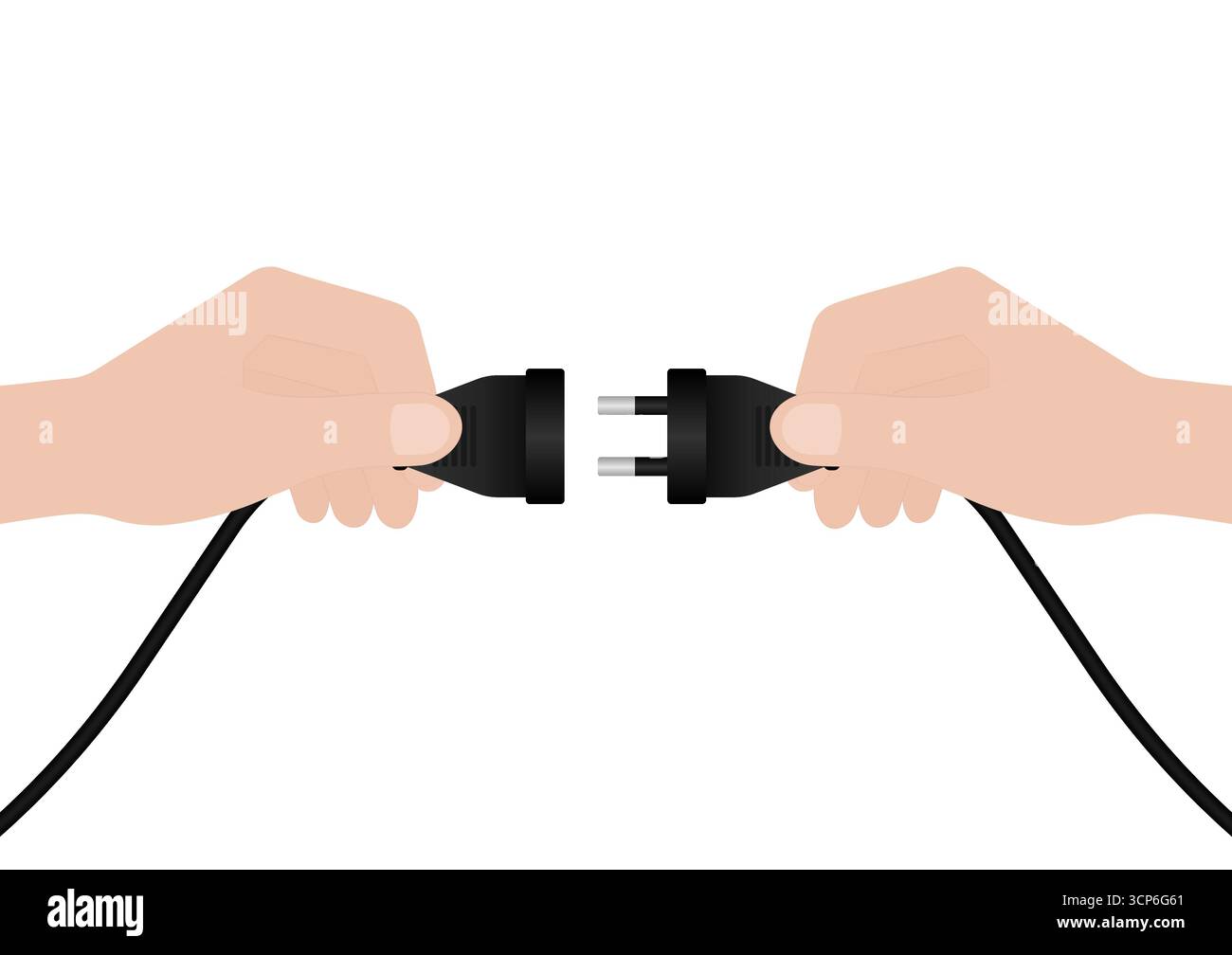 Presa e collegamento della spina elettrica. Illustrazione vettoriale. Illustrazione Vettoriale