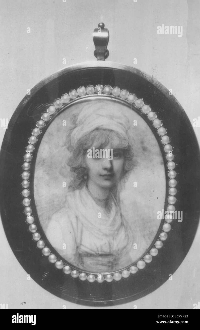 Lady Elizabeth Foster -- questo ritratto squisito inanellato con le perle abbinate è l'opera di Richard Cosway, R.A., un più tardi lavoratore inglese in miniatura. Luglio 08, 1935. Foto Stock