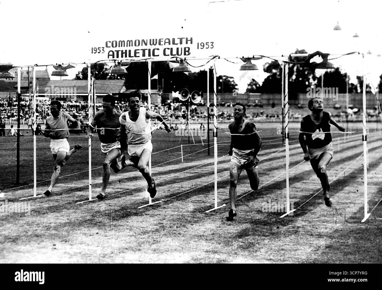 Secondi piegatura semi-finale. 160 mila. Il ministro delle dogane Don Chipp sta correndo per essere di nuovo il primo dopo la carica. Ma questa volta il suo seggio nel parlamento federale non è in gioco. Il signor Chipp, 46 anni, corse professionalmente negli anni '50 E l'8 gennaio si inginocchierà ancora ai blocchi di partenza in un campo di ex atleti star. Oggi è andato per un po' più robusto di quanto non fosse competitivo il luccichio è ancora ai suoi occhi. 2 dicembre 1953. (Foto di The Herald & Weekly Times Ltd) Foto Stock