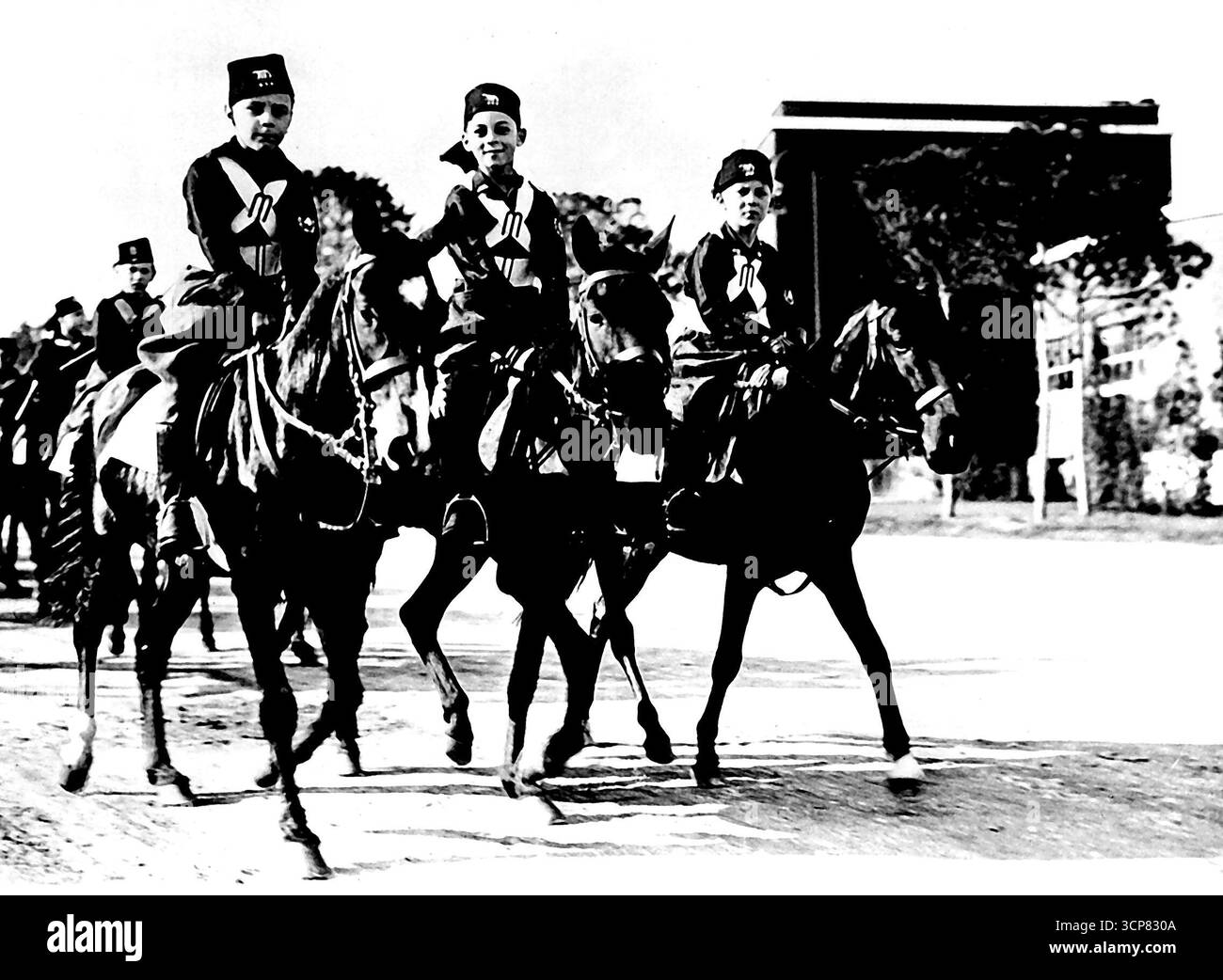 I "Wolf Cubs" italiani sono ora montati. La prima uscita 'ufficiale' di questa Brigata Junior Cavalry. L'ultimo sviluppo del movimento Balilla (on Scout) italiano è la formazione di un corpo montato di 'Wolf Cubs'. Le età di questi 'cuccioli' variano da 6 a 10 anni. Gennaio 10, 1938. Foto Stock