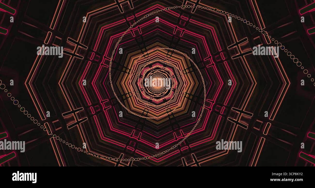 I vorticosi motivi circolari dai colori vivaci creano un design astratto accattivante. Questa opera d'arte presenta linee geometriche audaci che esaltano la visua Foto Stock