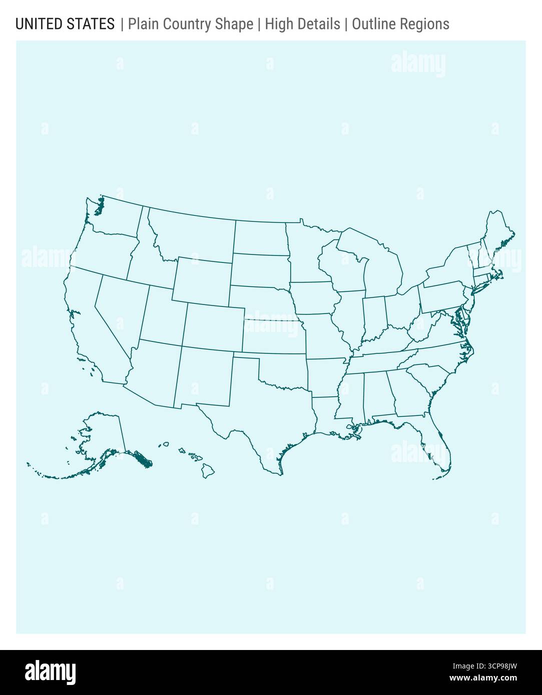 Mappa del paese degli Stati Uniti. Dettagli di alto livello. Stile delle aree di contorno. Forma degli Stati Uniti. Illustrazione vettoriale. Illustrazione Vettoriale
