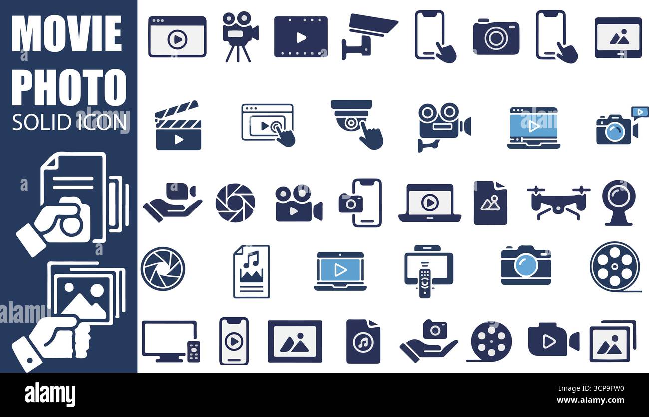 Icone fisse Cinema e Fotografia | Set vettoriale SVG e PNG Illustrazione Vettoriale