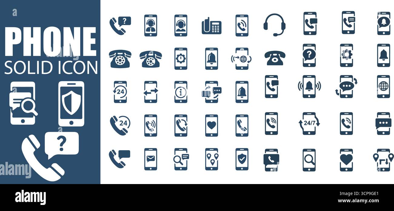 Icone fisse del telefono - telefono, telefono cellulare e simboli di chiamata SVG/PNG Illustrazione Vettoriale