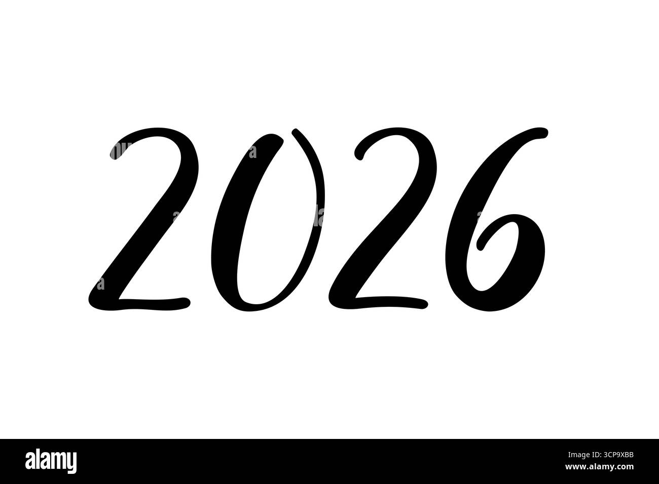 2026 numeri vettoriali calligrafici scritti a mano. Eleganti numeri neri isolati su sfondo bianco. Per biglietti d'auguri, cartoline, inviti, banner Illustrazione Vettoriale