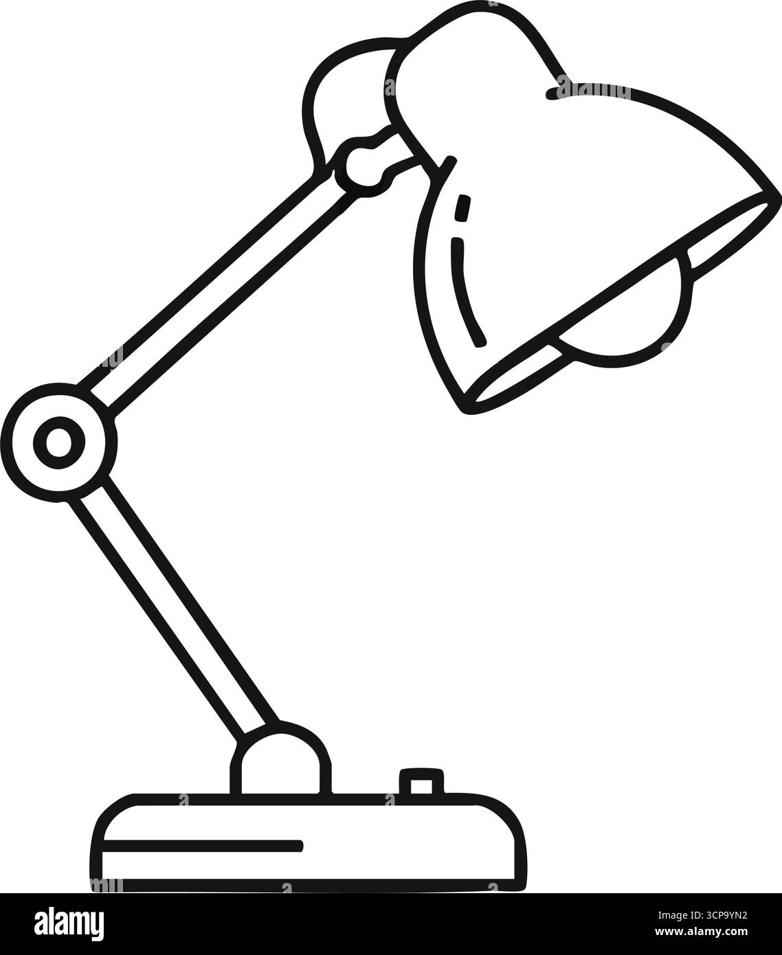 Icona lampada da tavolo. Questa grafica monocromatica raffigura un illuminatore da tavolo regolabile, che simboleggia la messa a fuoco, l'innovazione e gli ambienti di lavoro produttivi. Illustrazione Vettoriale