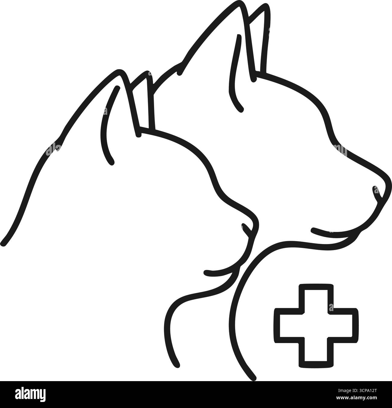 Simbolo veterinario PET Healthcare. Questa grafica minimalista trasmette un benessere animale compassionevole e servizi medici professionali per gli amati compani Illustrazione Vettoriale
