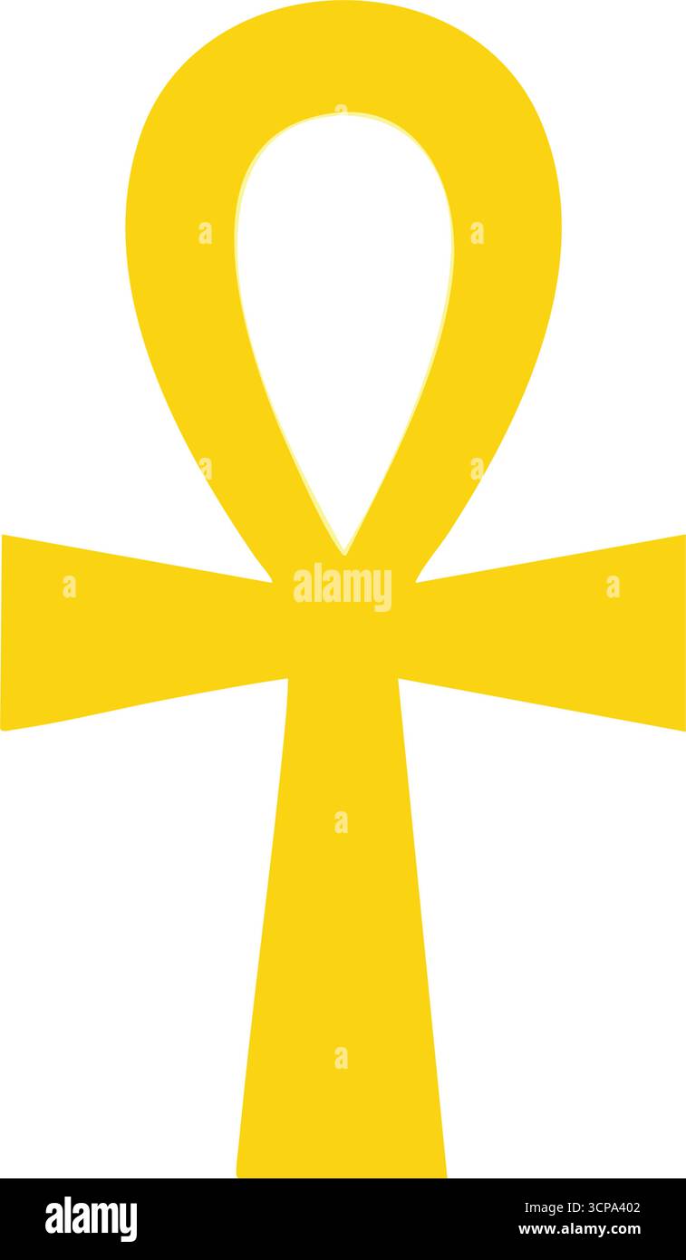 Emblema della vita egiziana Ankh. Ankh dorato brillante su sfondo scuro. Questo storico geroglifico egiziano significa esistenza duratura, rinascita, e. Illustrazione Vettoriale