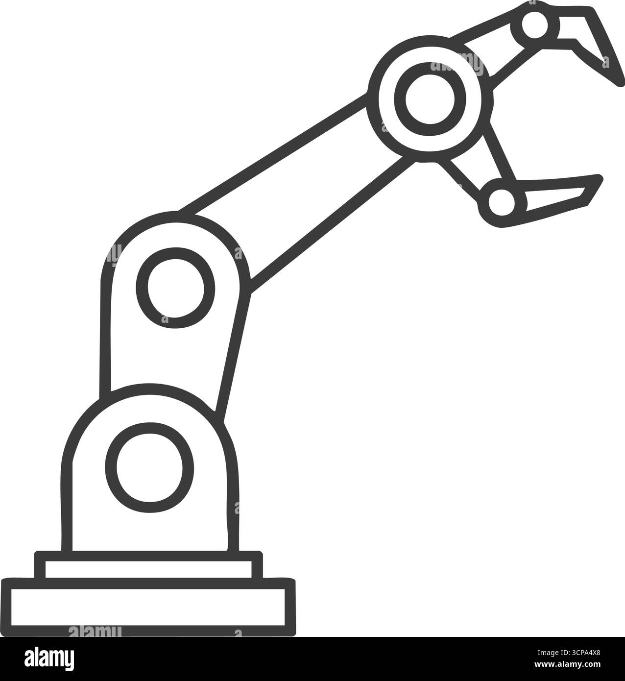 Immagine del braccio robotico industriale. Una rappresentazione minimalista di un manipolatore meccanico, che simboleggia la produzione avanzata, i processi semplificati e il fut Illustrazione Vettoriale
