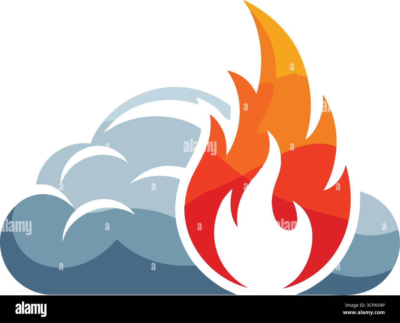 Hot Alert per il cloud computing. Grafica brillante che mostra un simbolo di archiviazione dati immerso in una fiamma. Rappresenta le minacce alla sicurezza informatica, i sovraccarichi di sistema e. Illustrazione Vettoriale