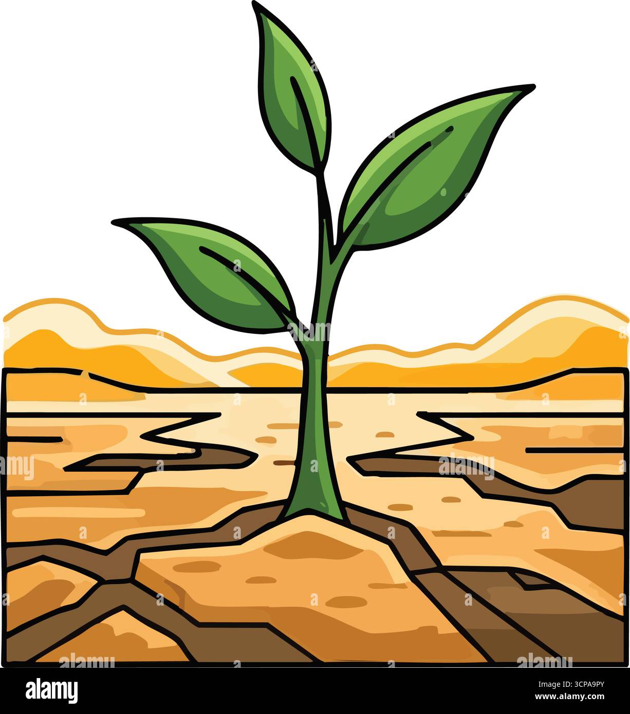Impianto resiliente in terra arida. La vivace piantagione prospera in un terreno arroccato, simboleggiando speranza e tenacia in mezzo a sfide ambientali come la siccità A. Illustrazione Vettoriale
