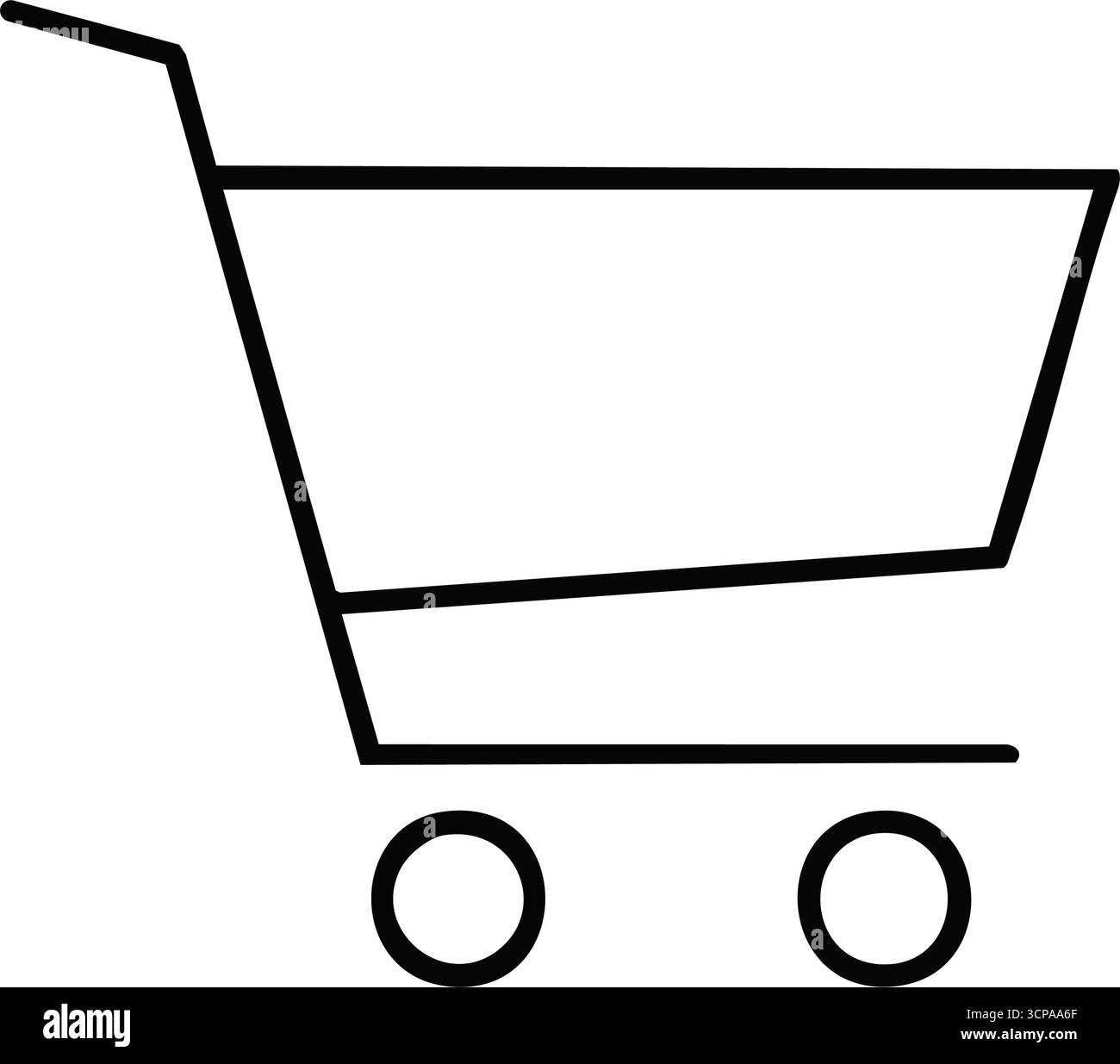 Icona contorno carrello online. Questo grafico con linea nera e pulita raffigura un carrello di acquisto vuoto, che simboleggia l'e-commerce, le transazioni digitali e la m. Illustrazione Vettoriale