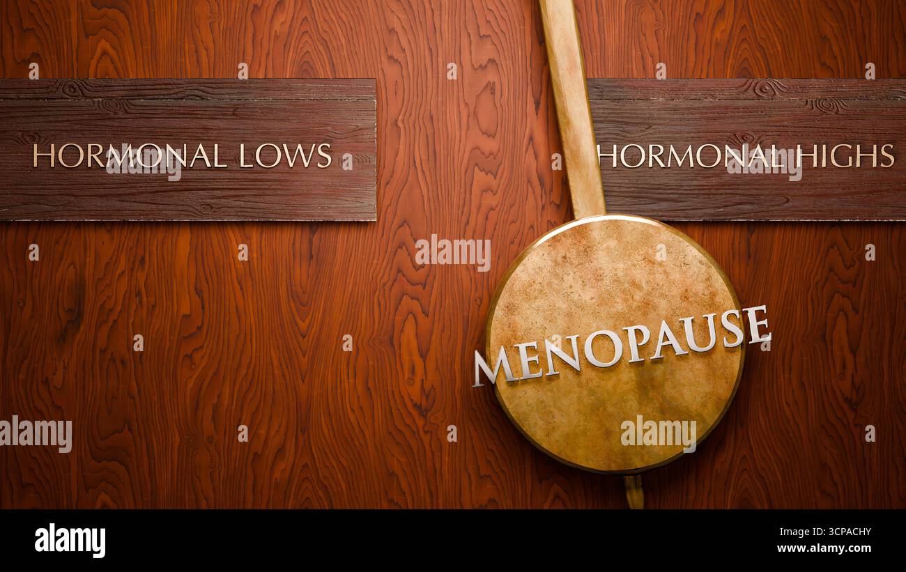 La menopausa oscilla tra i bassi ormonali e gli alti ormonali. Visualizzazione di uno schema ripetuto di menopausa che si alterna tra le estremità: Bassi ormonali Foto Stock