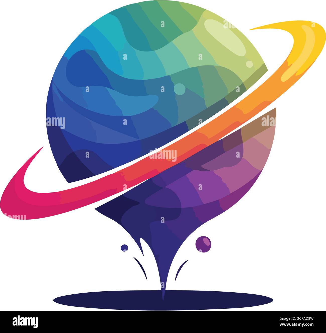 Vibrant Cosmic Liquid Art Planet. Una brillante sfera celeste dal design fluido e dinamico. Le sue sfumature scintillanti rappresentano una creatività illimitata e universale Illustrazione Vettoriale