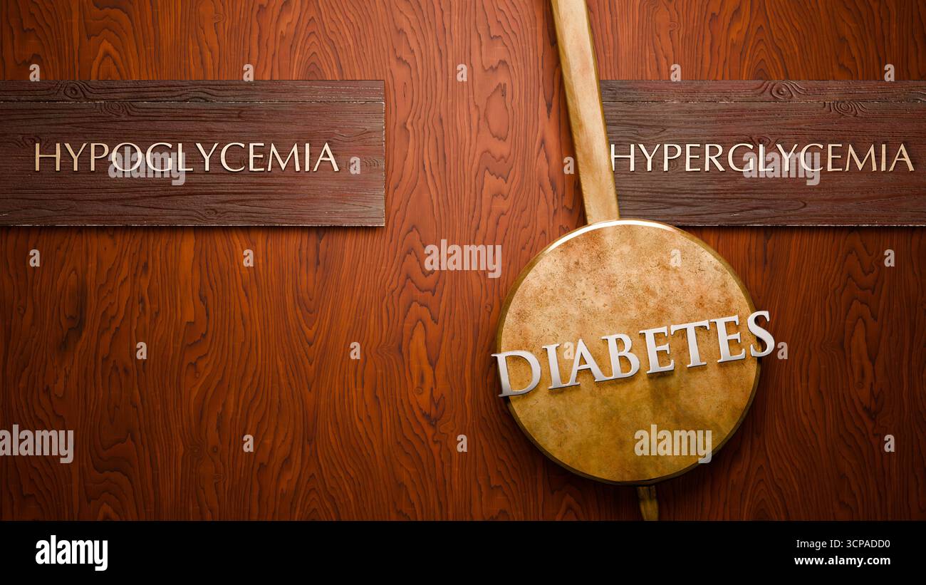 Il diabete oscilla tra ipoglicemia e iperglicemia. Visualizzazione di un pattern ripetuto di diabete che si alterna tra le estremità: Ipoglicemia e h Foto Stock