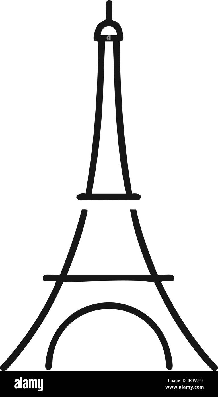 Contorno minimalista della Torre Eiffel. Una semplice rappresentazione della famosa meraviglia architettonica francese. Incarna il fascino delle vacanze europee Illustrazione Vettoriale
