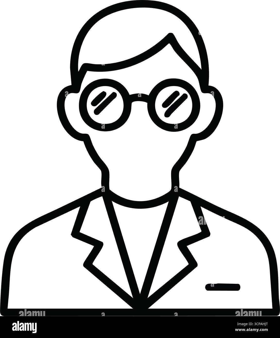 Avatar di Research Professional. Questo simbolo monocromatico ritrae un individuo colto, forse accademico o studioso. Trasmette intelletto, scopre Illustrazione Vettoriale