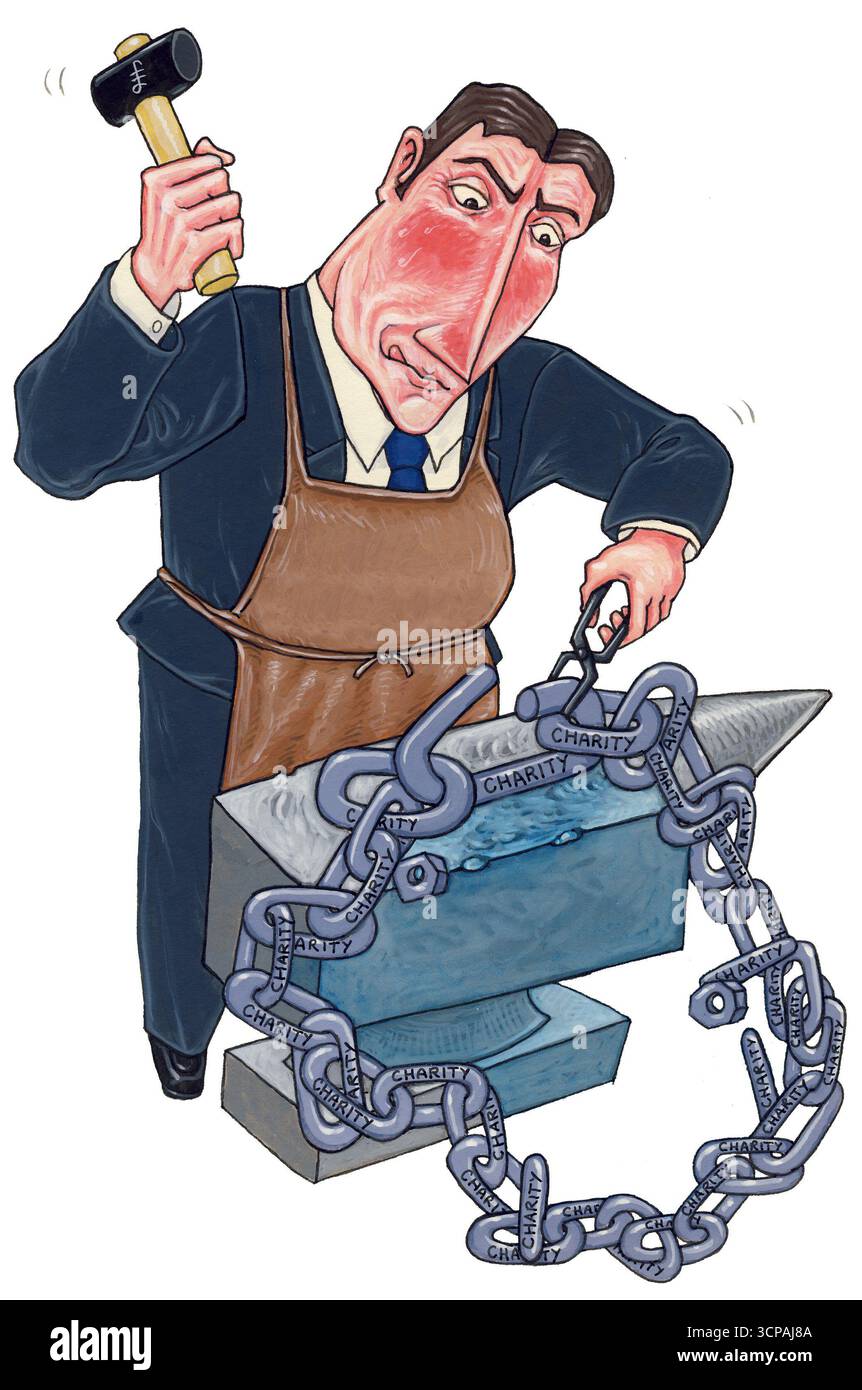 Ideatore di opere d'arte che crea legami tra le diverse organizzazioni benefiche, illustra il risparmio sui costi, aumenta il potenziale di raccolta fondi quando le organizzazioni benefiche collaborano Foto Stock