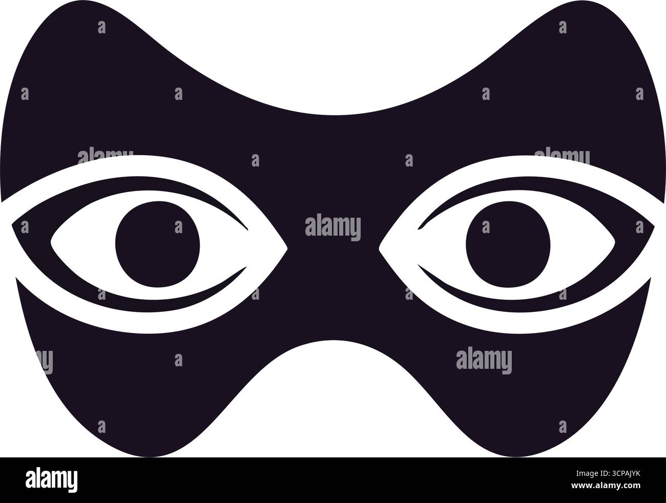 Icona Mysterious Eye Mask. Questa grafica di copertura facciale scura rappresenta l'enigma, il travestimento e l'identità nascosta. Ideale per temi di segretezza, furtività, AN Illustrazione Vettoriale