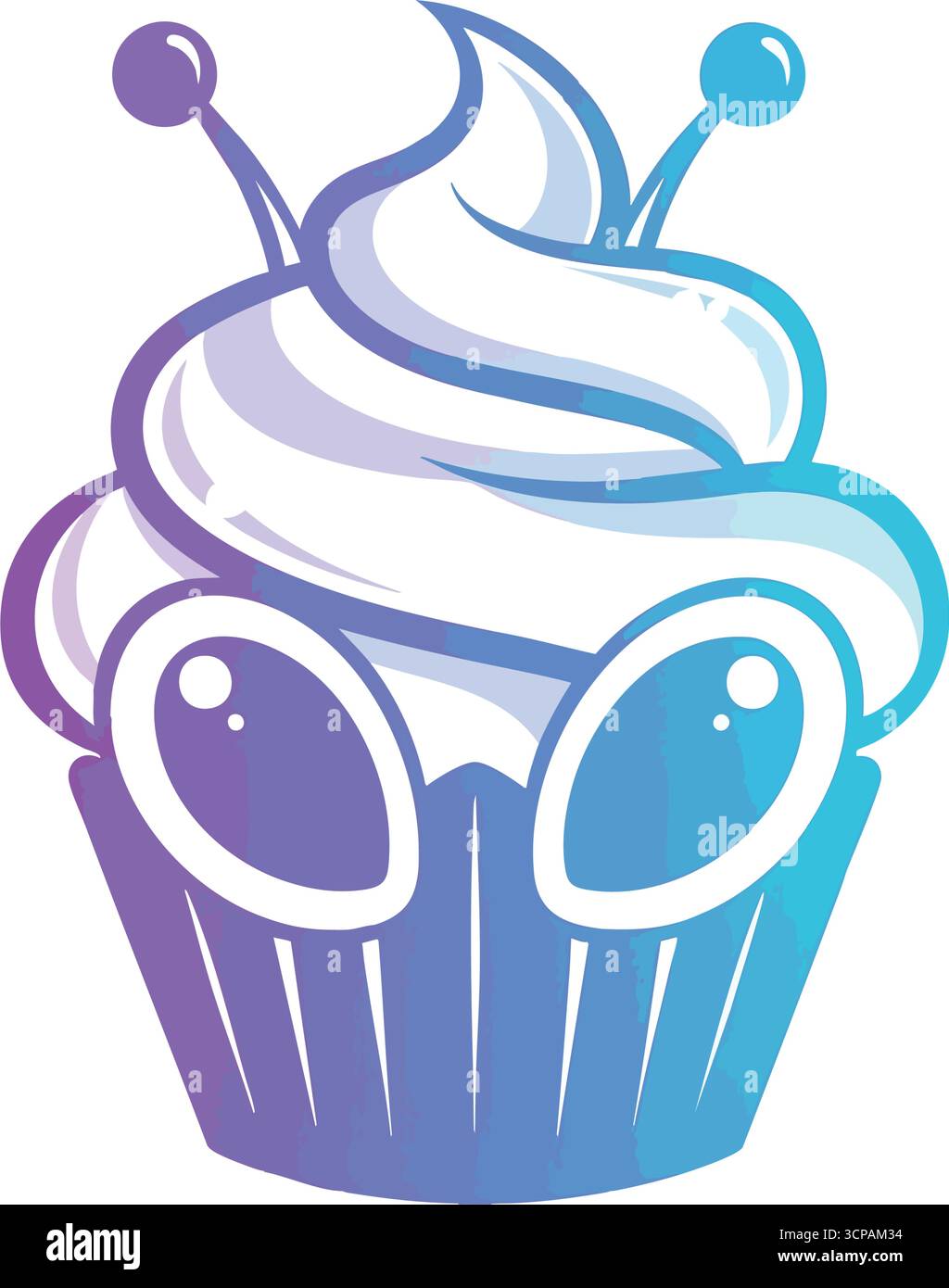 Dolce icona Alien Cupcake Cartoon. Questo stravagante personaggio da dessert unisce fascino extraterrestre a bontà al forno. Sfumature vibranti evocano il gioco Illustrazione Vettoriale