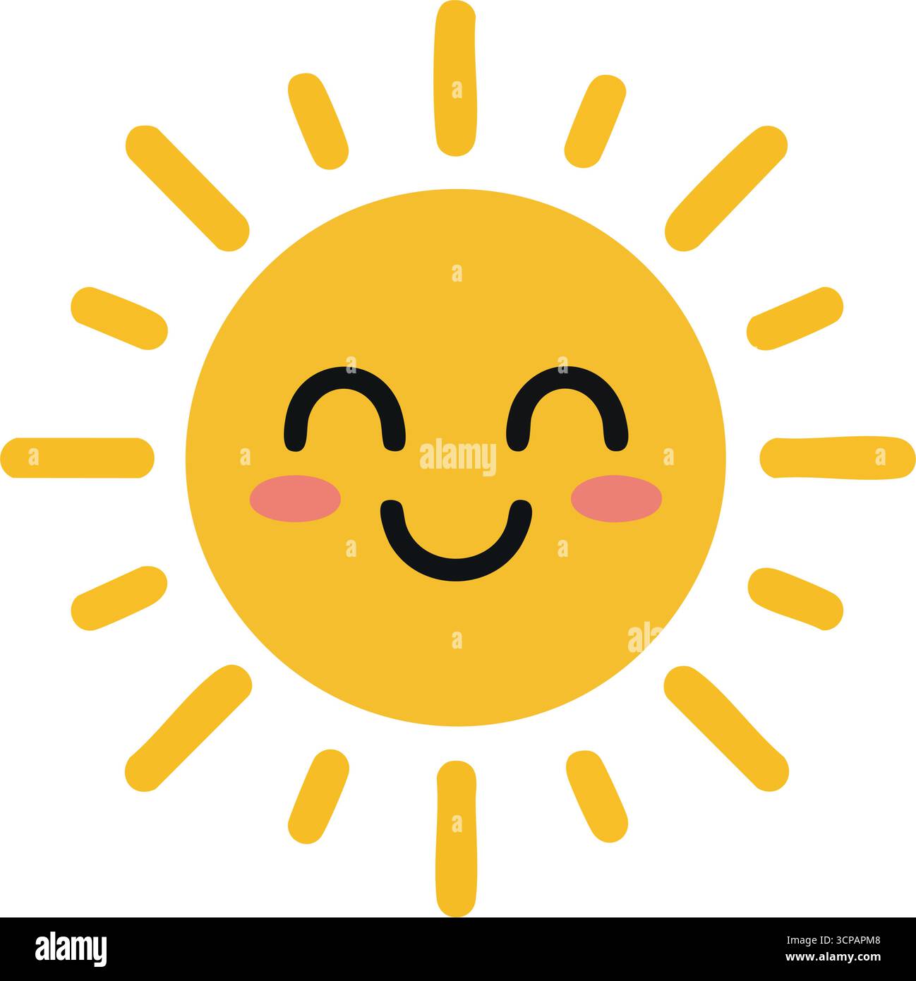 Illustrazione luminosa e allegra del sole. Una deliziosa sfera gialla irradia calore, gioia e una prospettiva positiva. Questo adorabile simbolo solare porta una sensazione di Illustrazione Vettoriale